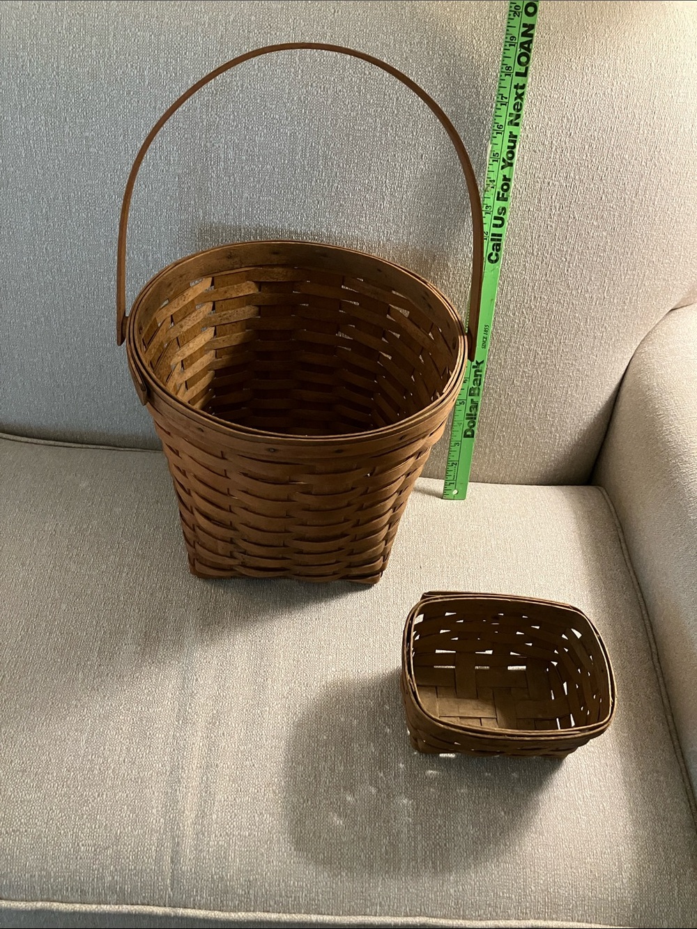 Longaberger Brown Handwoven Handle Basket Duo